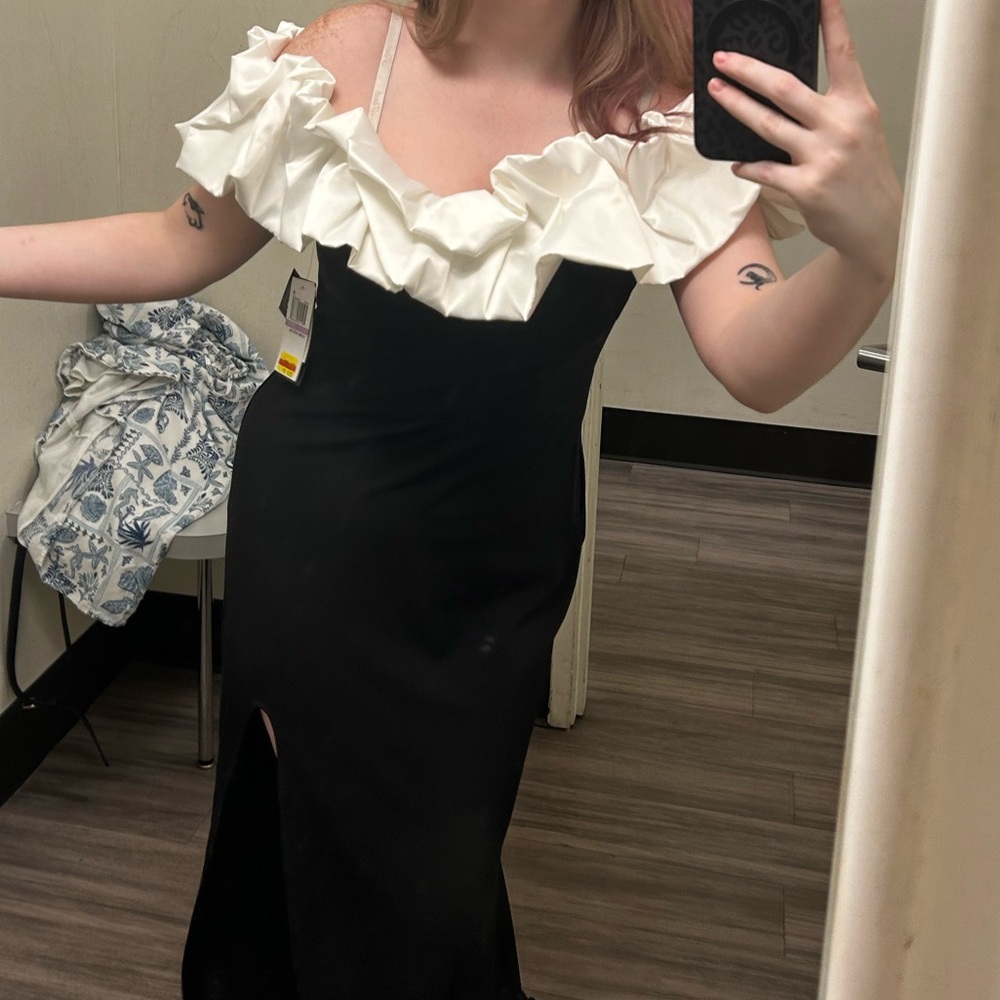 Macy's Black and White Strapless Dress
